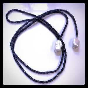 Iolite and pearl wrap necklace